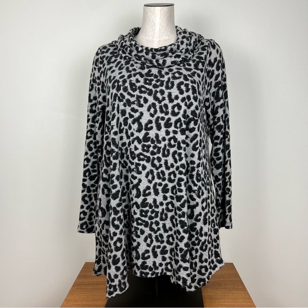 Erin London Animal Print Cowl Neck Sweater